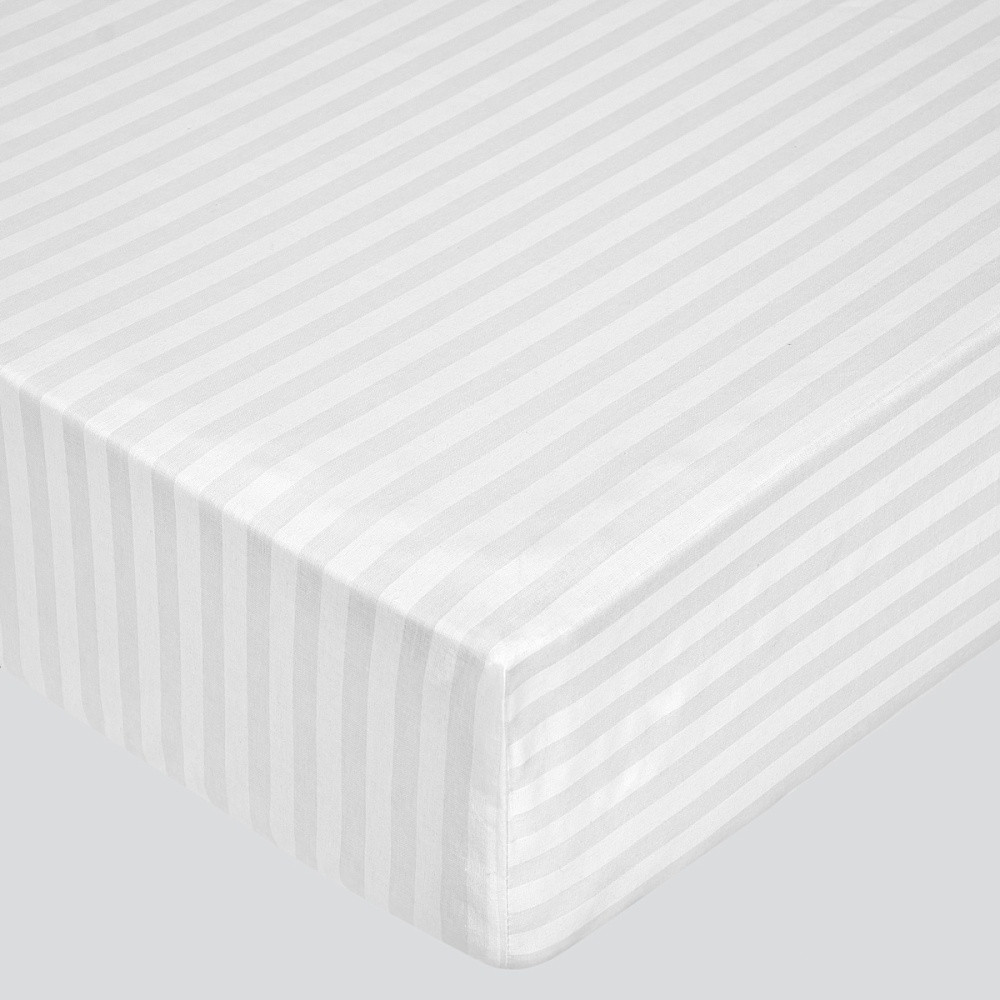 Простыня Milanika Белая на резинке 200x200x25 (поплин-страйп)