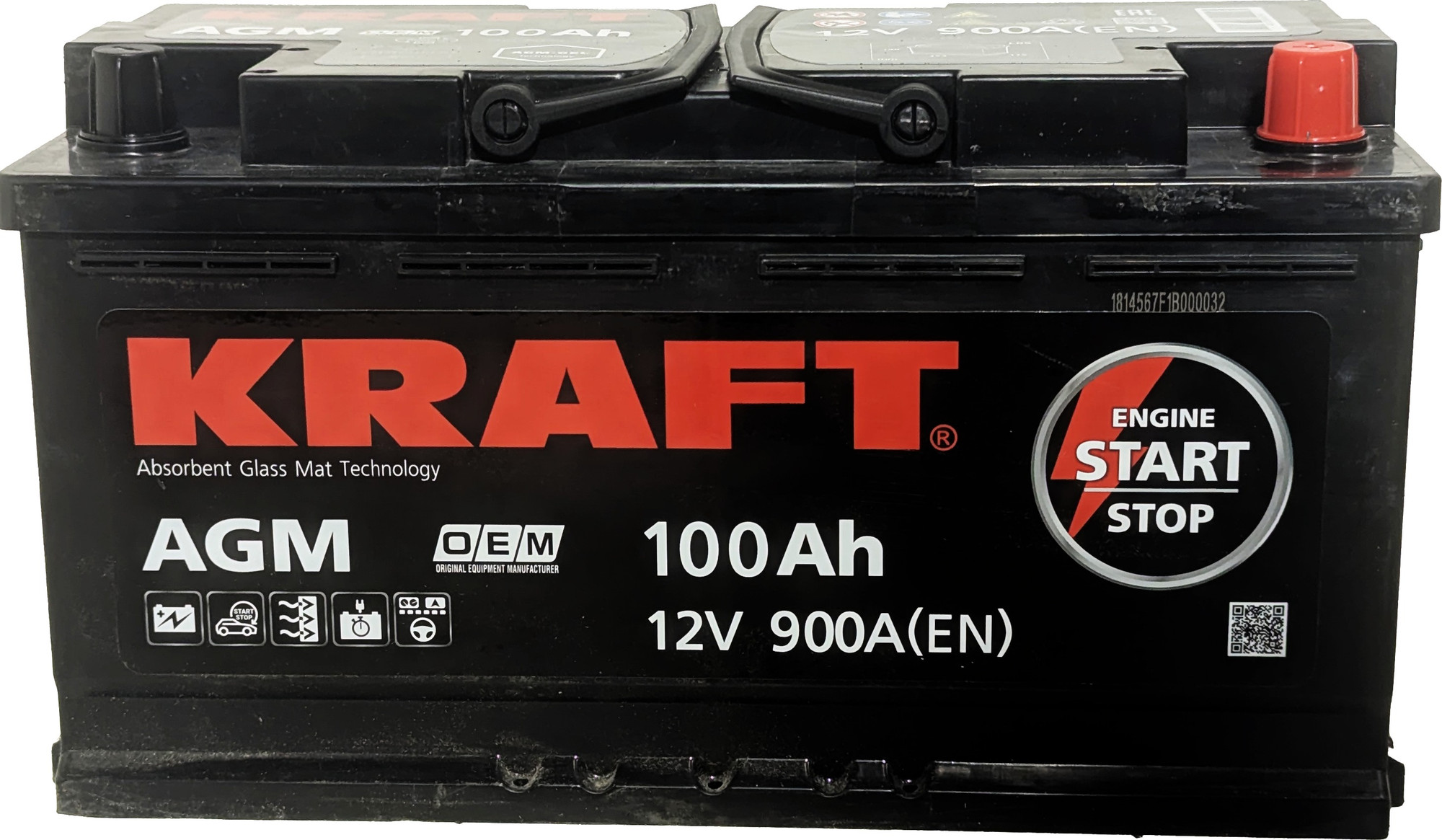 Автомобильный аккумулятор KrafT AGM R+ 900A / AGM-L5 (100 А/ч) — фото 2