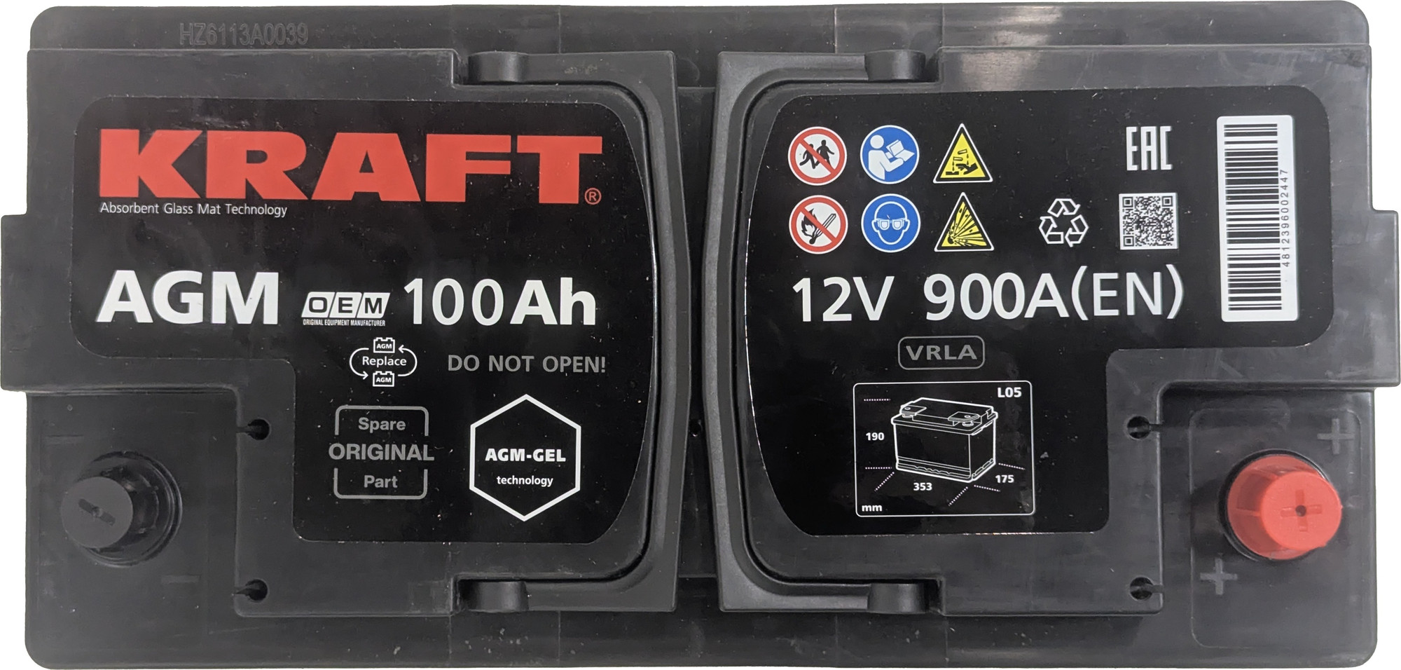 Автомобильный аккумулятор KrafT AGM R+ 900A / AGM-L5 (100 А/ч) — фото 4