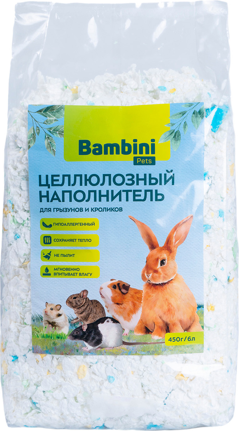 Наполнитель для грызунов Bambini Pets Целлюлозный для грызунов и кроликов (450г)