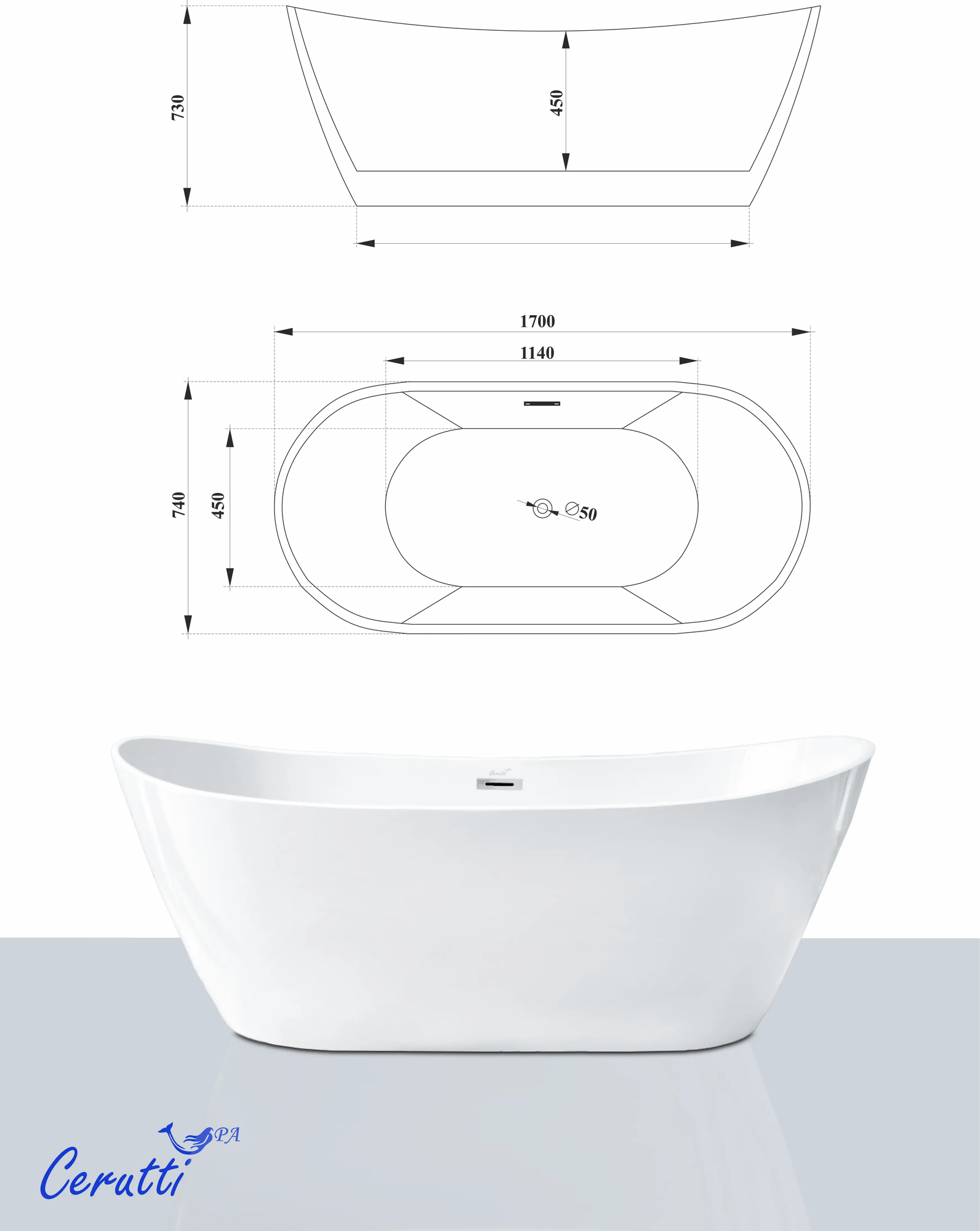 Ванна акриловая Cerutti Spa Nemi170ii / CT10506 — фото 5