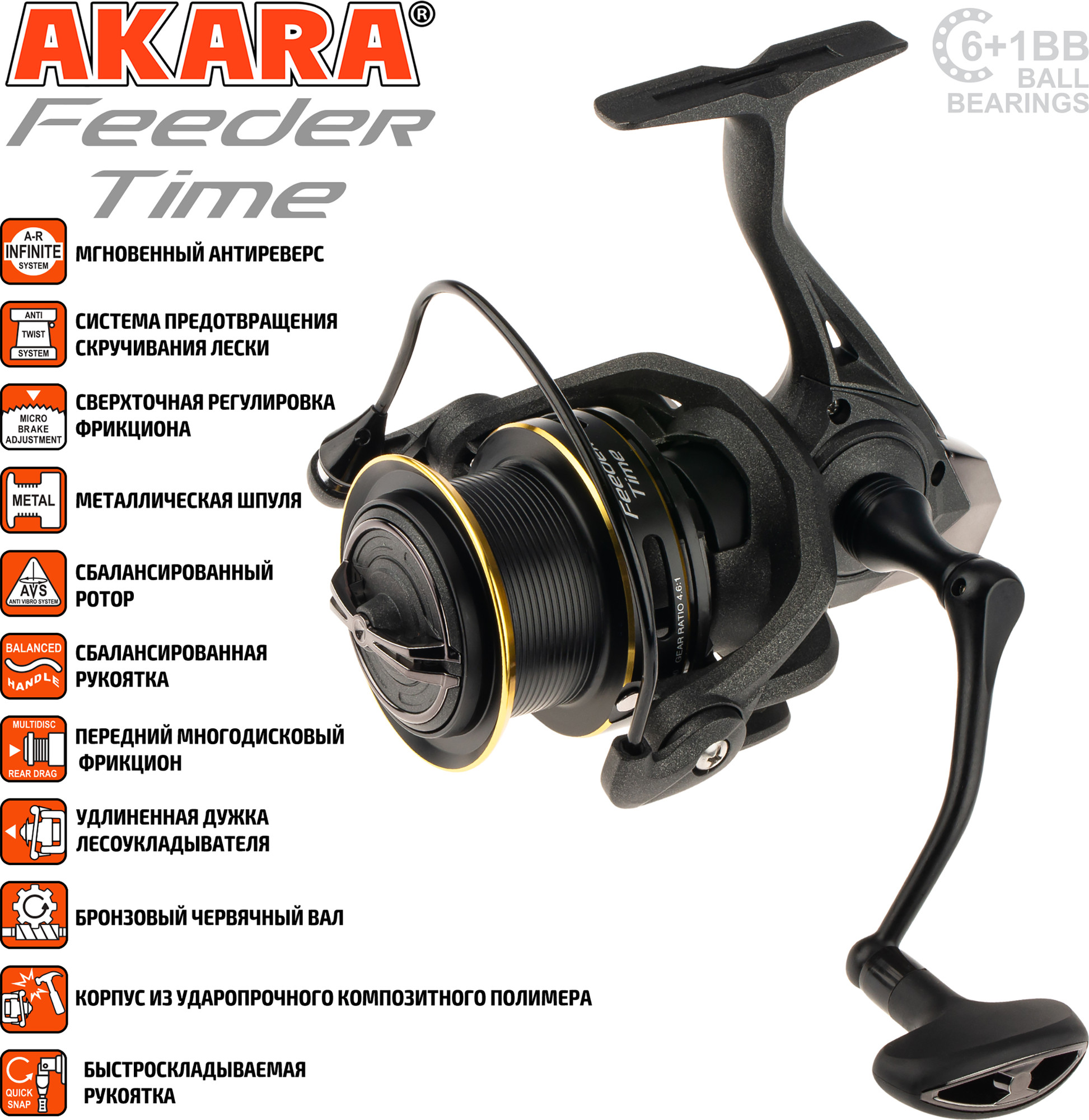 Катушка безынерционная Akara Feeder Time 5000 6+1bb / AFT5000-7 — фото 2