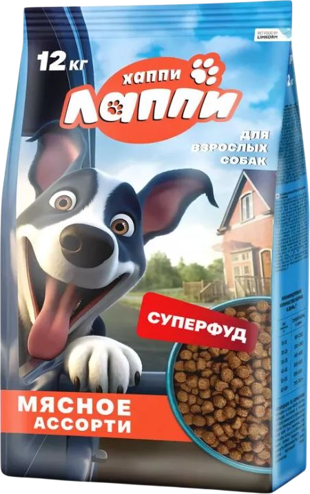 Сухой корм для собак Хаппи Лаппи Мясное ассорти (12кг)