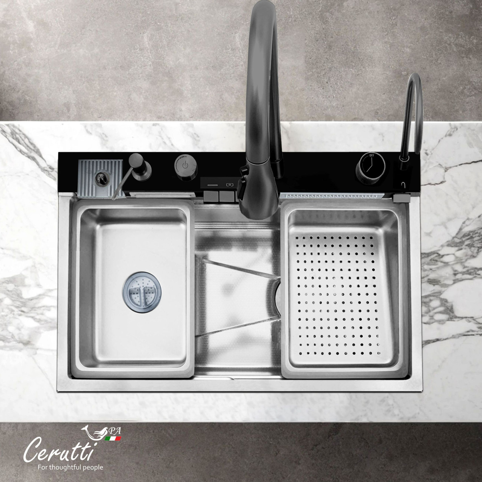 Мойка кухонная со смесителем Cerutti Spa Gloria Nano Embos CT11888 (матовый хром) — фото 4