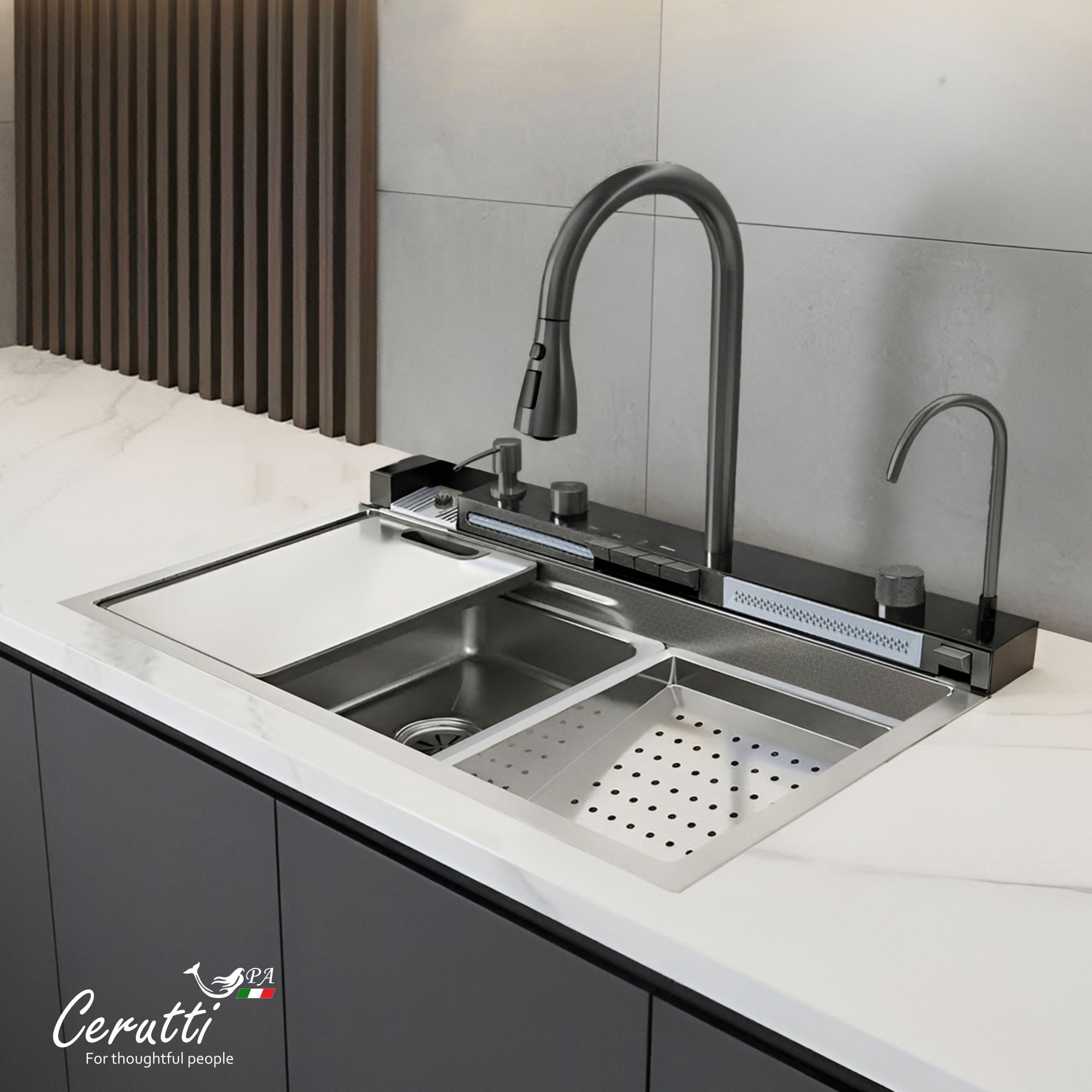 Мойка кухонная со смесителем Cerutti Spa Gloria Nano Embos CT11888 (матовый хром) — фото 5