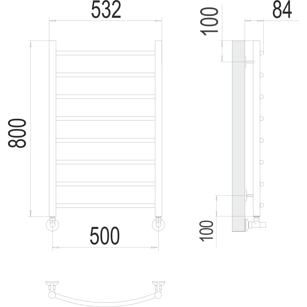 Полотенцесушитель водяной Terminus Классик П8 500х800 (RAL1459) — фото 2