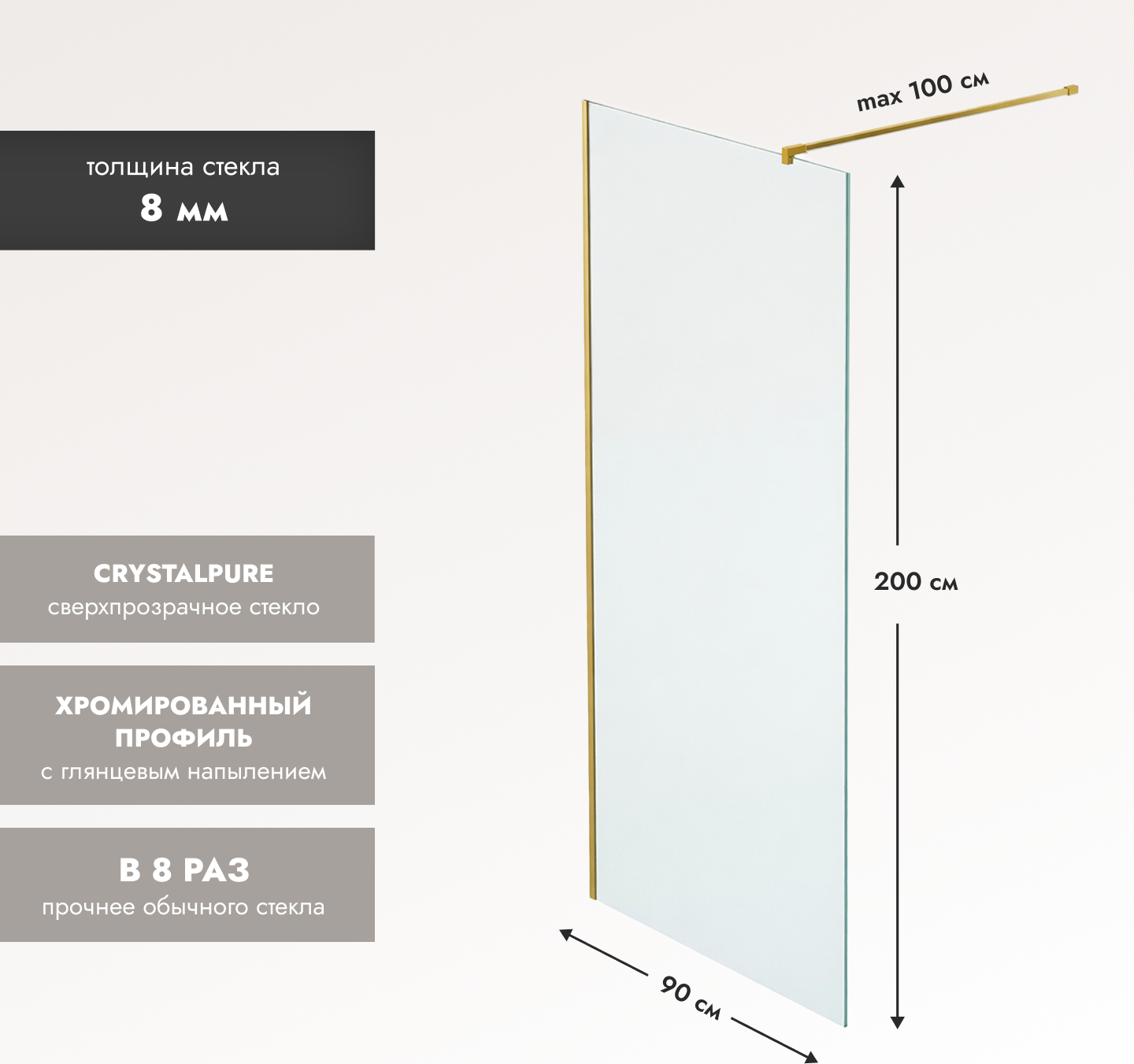 Душевая стенка Benetto BEN-602 MG C 90х200 — фото 4