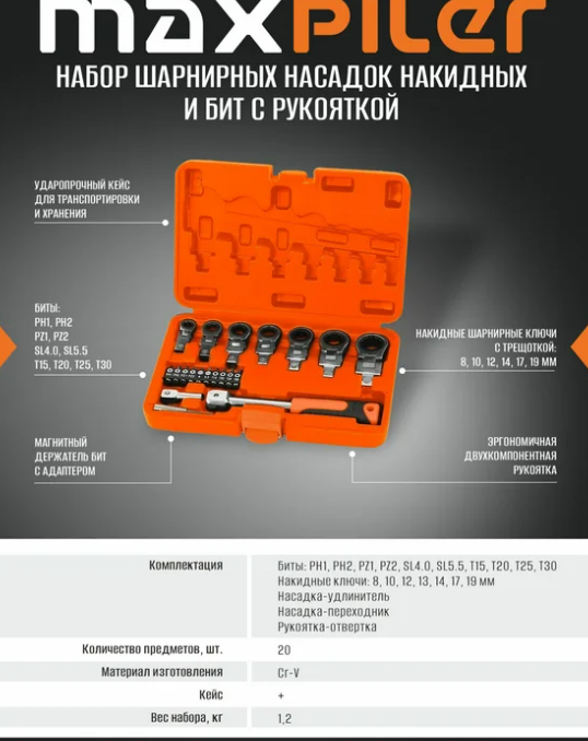 Набор головок слесарных Maxpiler MXTF-20-SET — фото 4