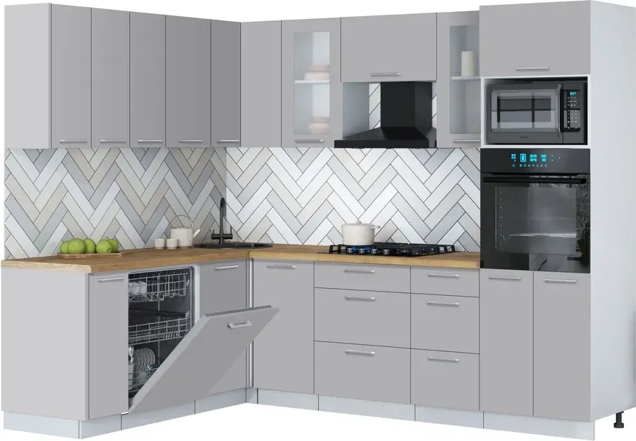 Кухонный гарнитур Interline Мила Gloss 1.896х2.58 (грей/грей/дуб бунратти)