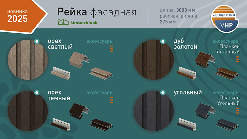 Сайдинг Ю-Пласт (ПВХ).0275.Н. Рейка фасадная (3м, орех темный) — фото 2
