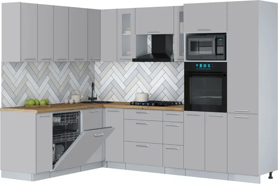 Кухонный гарнитур Interline Мила Gloss 1.896х2.78 (грей/грей/дуб бунратти)