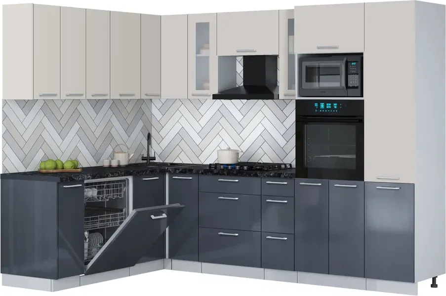 Кухонный гарнитур Interline Мила Gloss 1.896х2.78 (асфальт глянец/кашемир/кастилло темный)