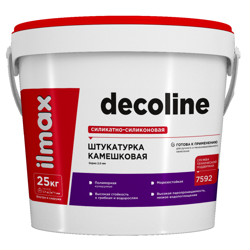 Штукатурка готовая декоративная ilmax Decoline Камешковая силикатно-силиконовая база 1.5мм (25кг, белый)