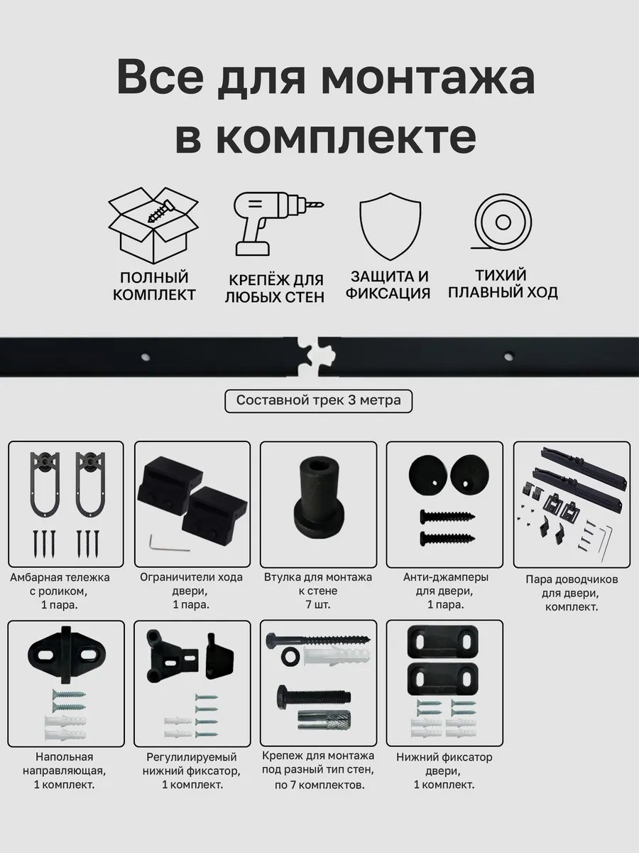 Комплект фурнитуры для раздвижных дверей Asvik 5PSG/D05/3 — фото 6