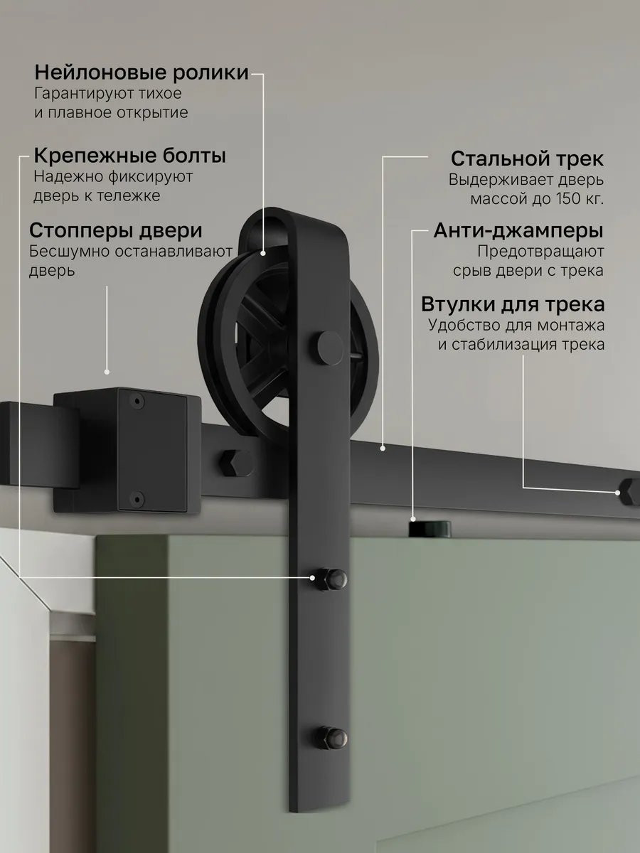 Комплект фурнитуры для раздвижных дверей Asvik BDHB08P/D05/1.8 — фото 3