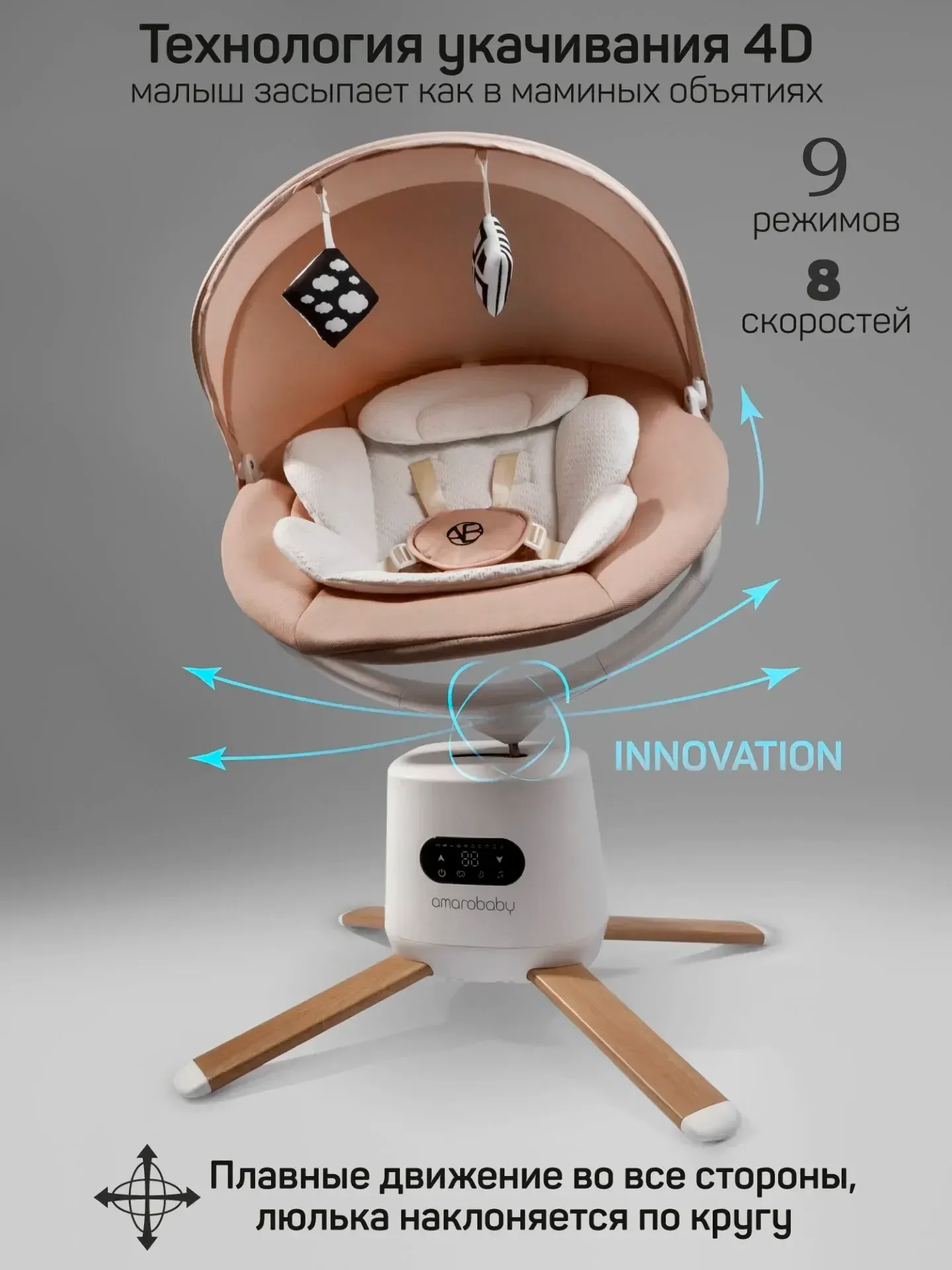 Качели для новорожденных Amarobaby Jolly swing | AB25-22JOLLY/0300 (бежевый) — фото 6