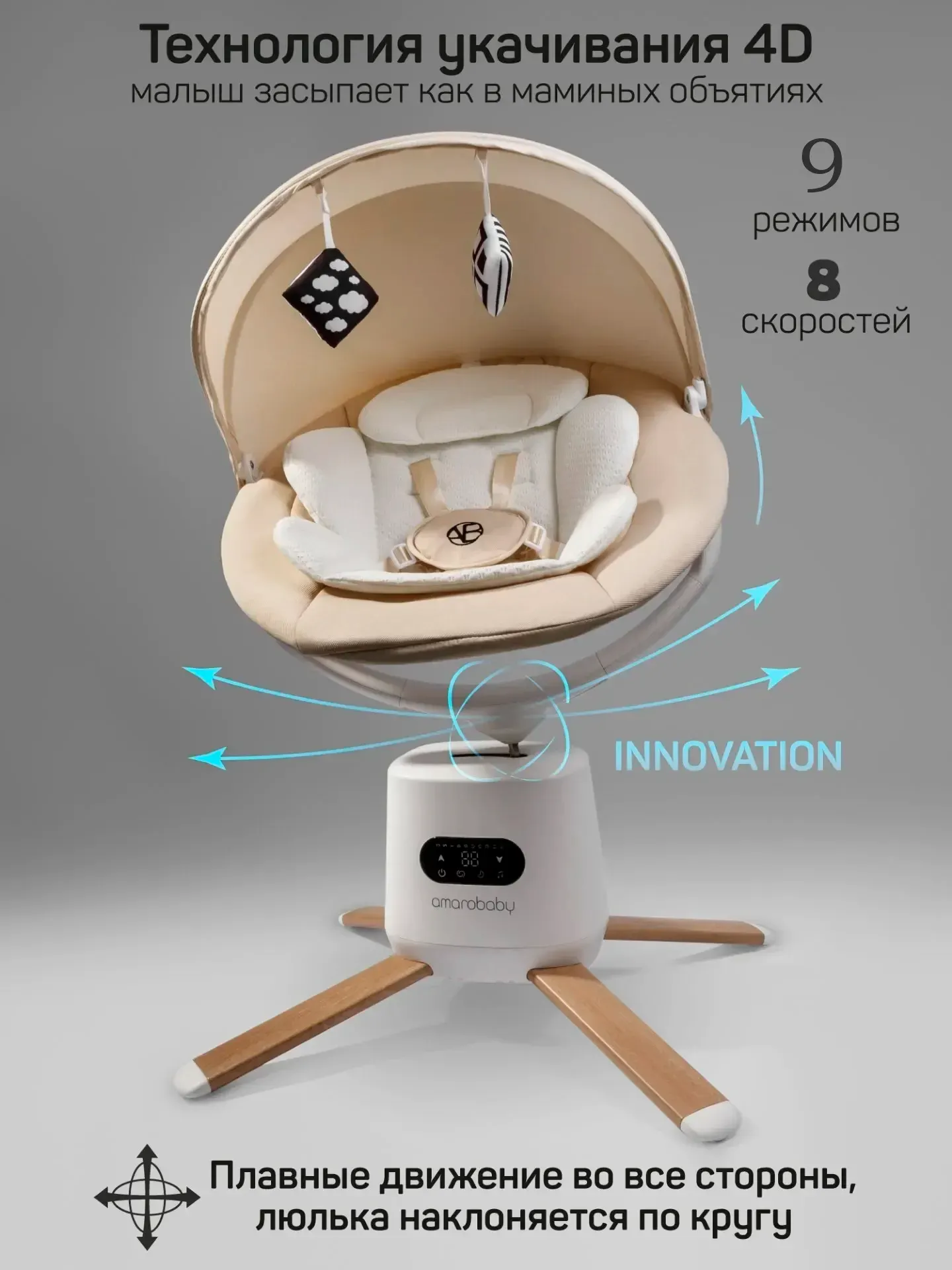 Качели для новорожденных Amarobaby Jolly swing / AB25-22JOLLY/3300 (молочный) — фото 6