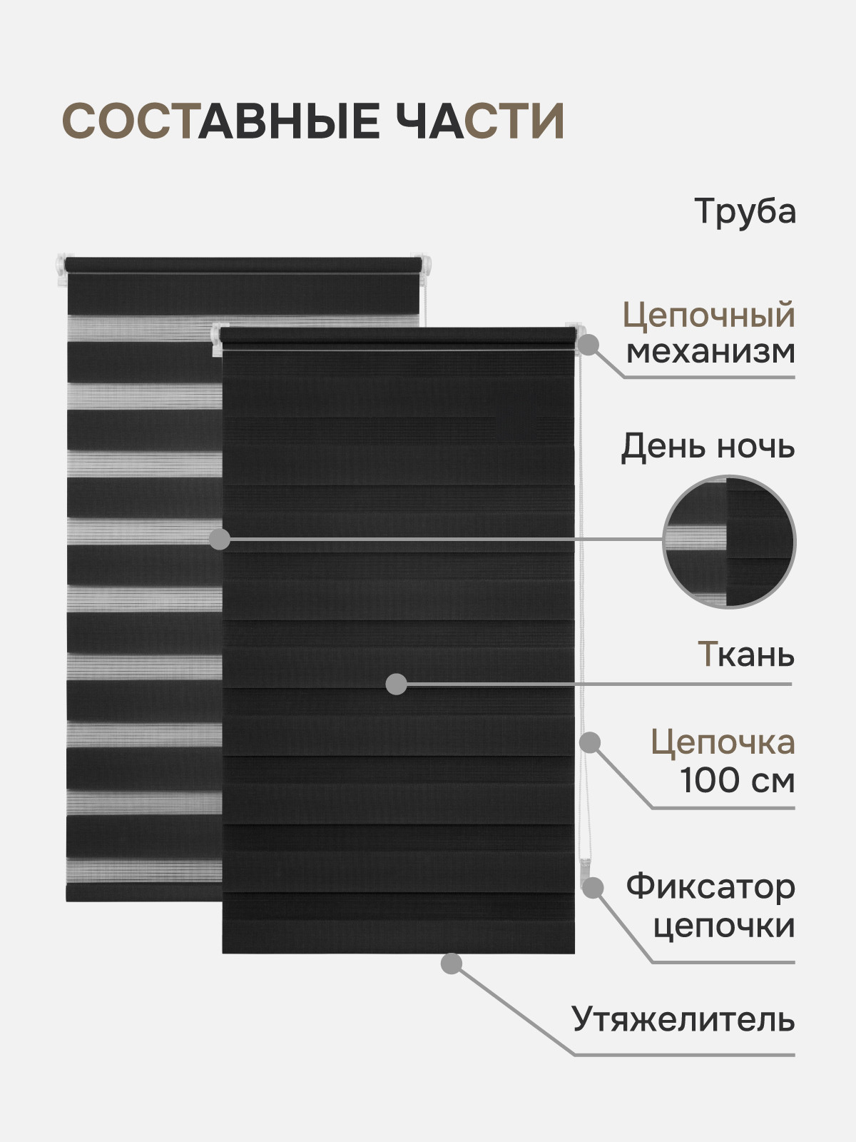 Рулонная штора Эскар День-Ночь 65х170 / 80090065170 (черный) — фото 3