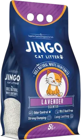 Наполнитель для туалета Jingo Бентонит комкующийся Lavender с цветными гранулами (5л)