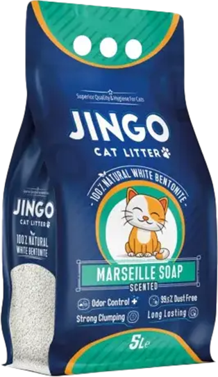 Наполнитель для туалета Jingo Бентонит комкующийся Marselle Soap с цветными гранулами (5л)