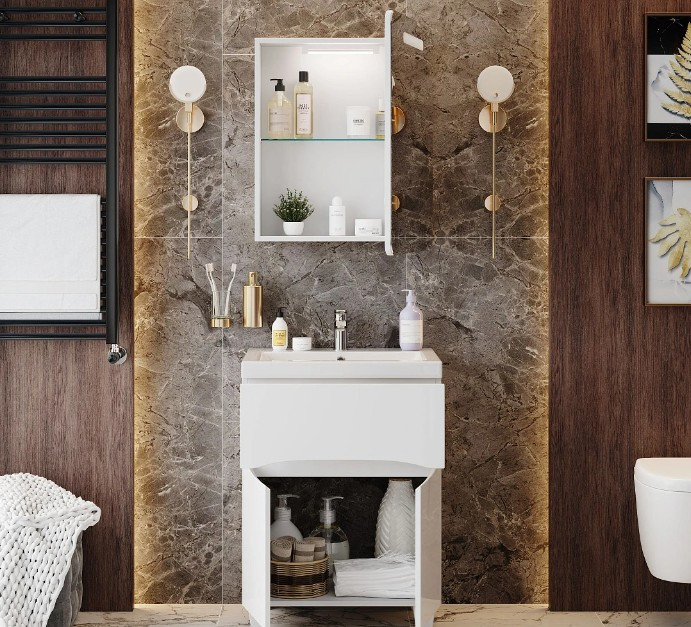 Тумба с умывальником Onika Стрим 60 106154 + Kirovit Фостер 60 — фото 4