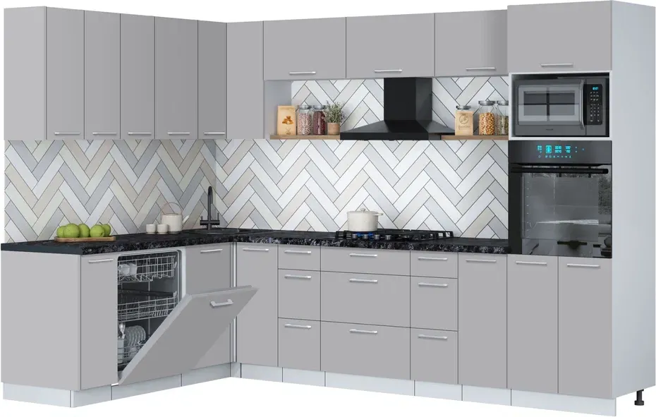 Кухонный гарнитур Interline Мила Gloss 1.896х2.98-2 (грей/грей/кастилло темный)