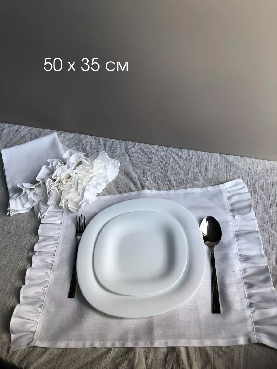 Сервировочная салфетка ОМурМебель 50x35см с рюшами + 5шт колец (5шт, белый) — фото 3