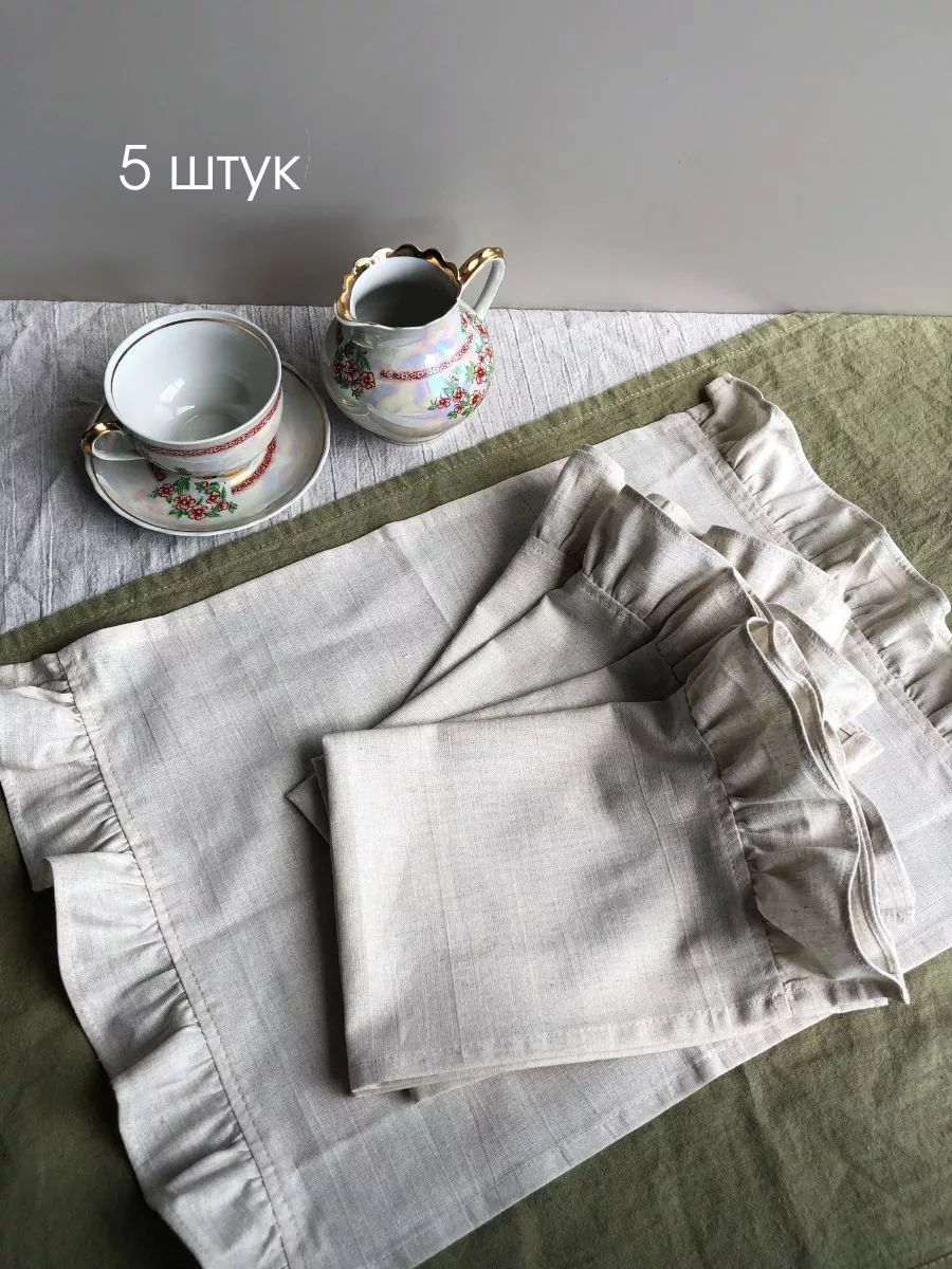 Сервировочная салфетка ОМурМебель 50x35см с рюшами + 5шт колец (5шт, серый) — фото 4