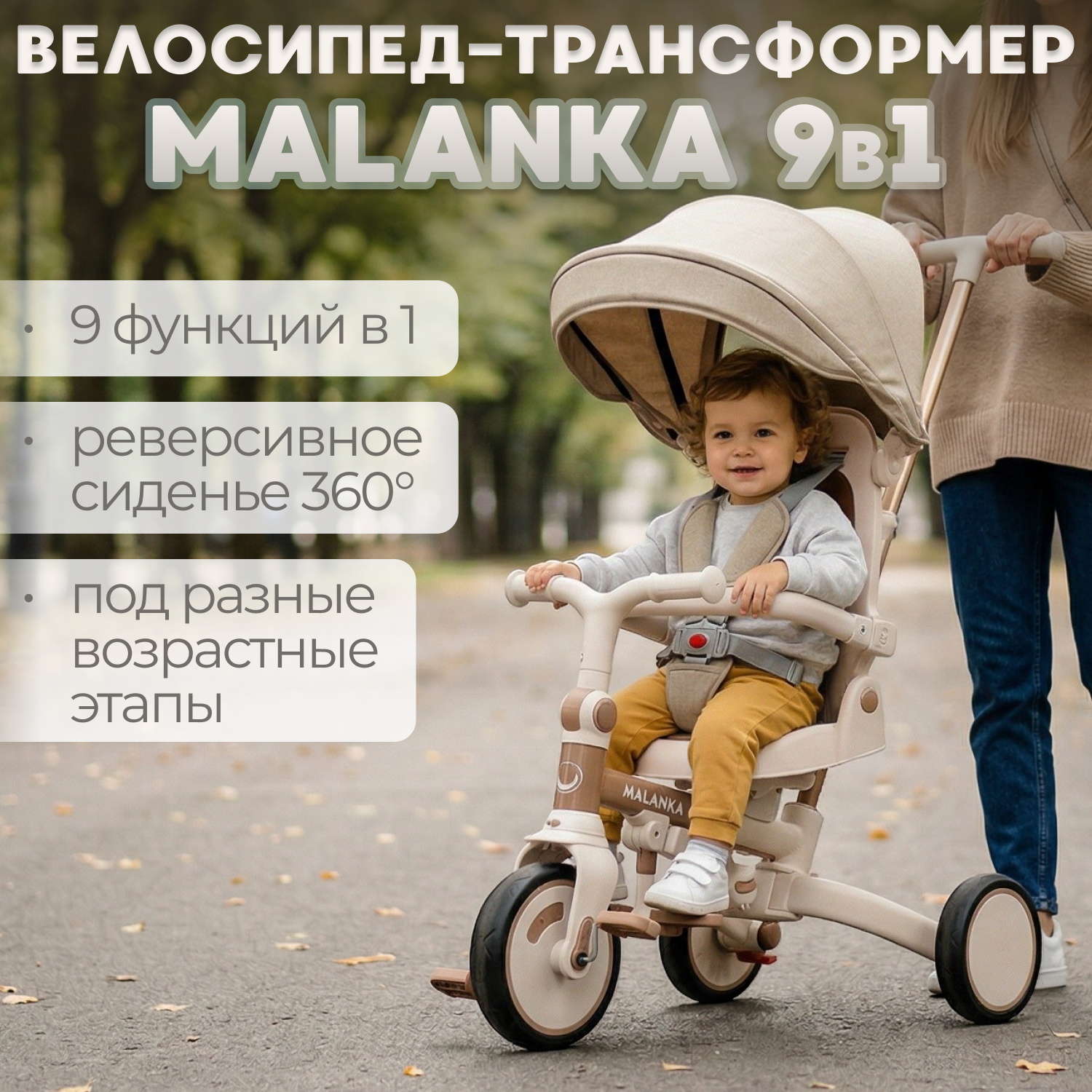 Трехколесный велосипед с ручкой Bubago Malanka / BG 211-2 (коричневый) — фото 2