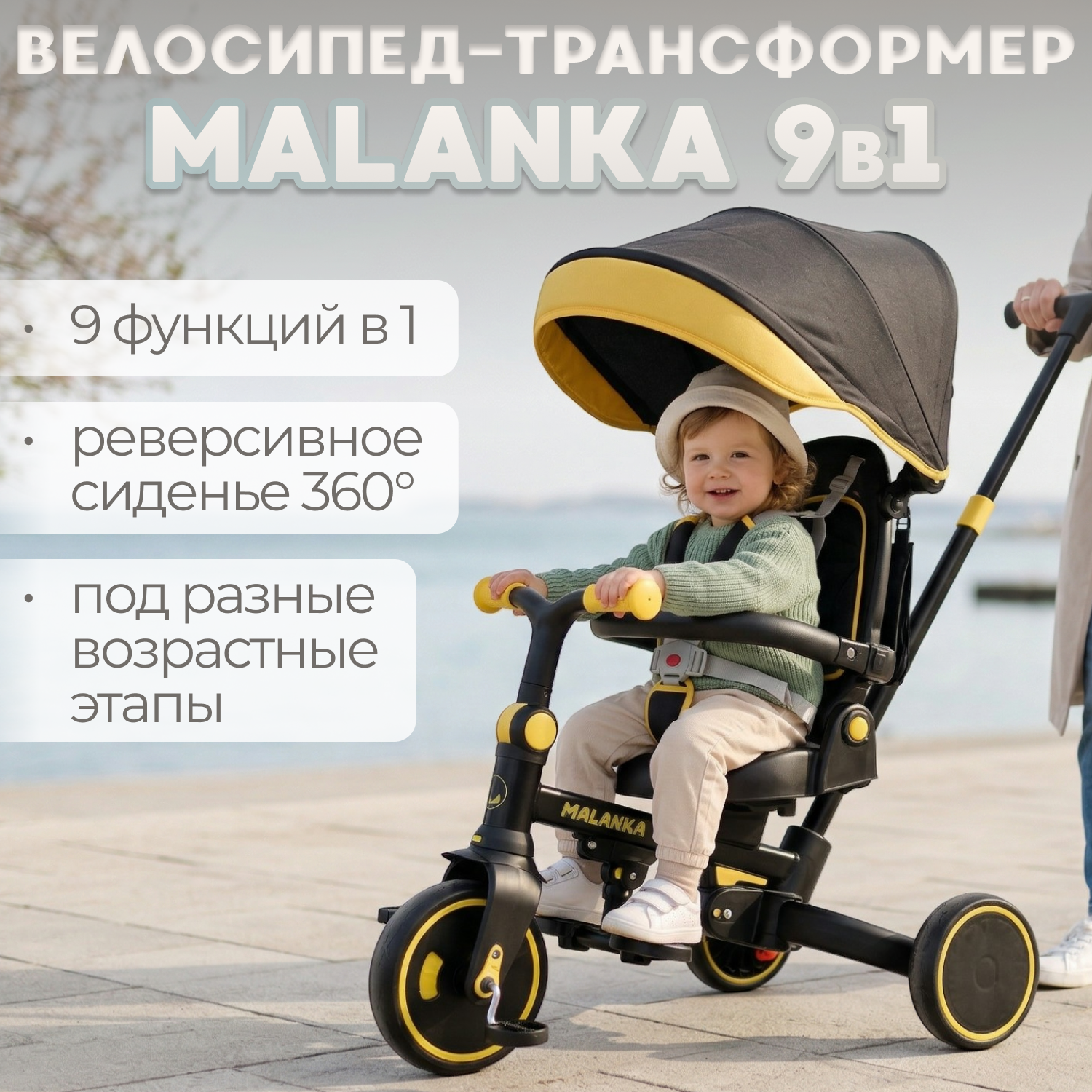Трехколесный велосипед с ручкой Bubago Malanka / BG 211-3 (черный) — фото 2