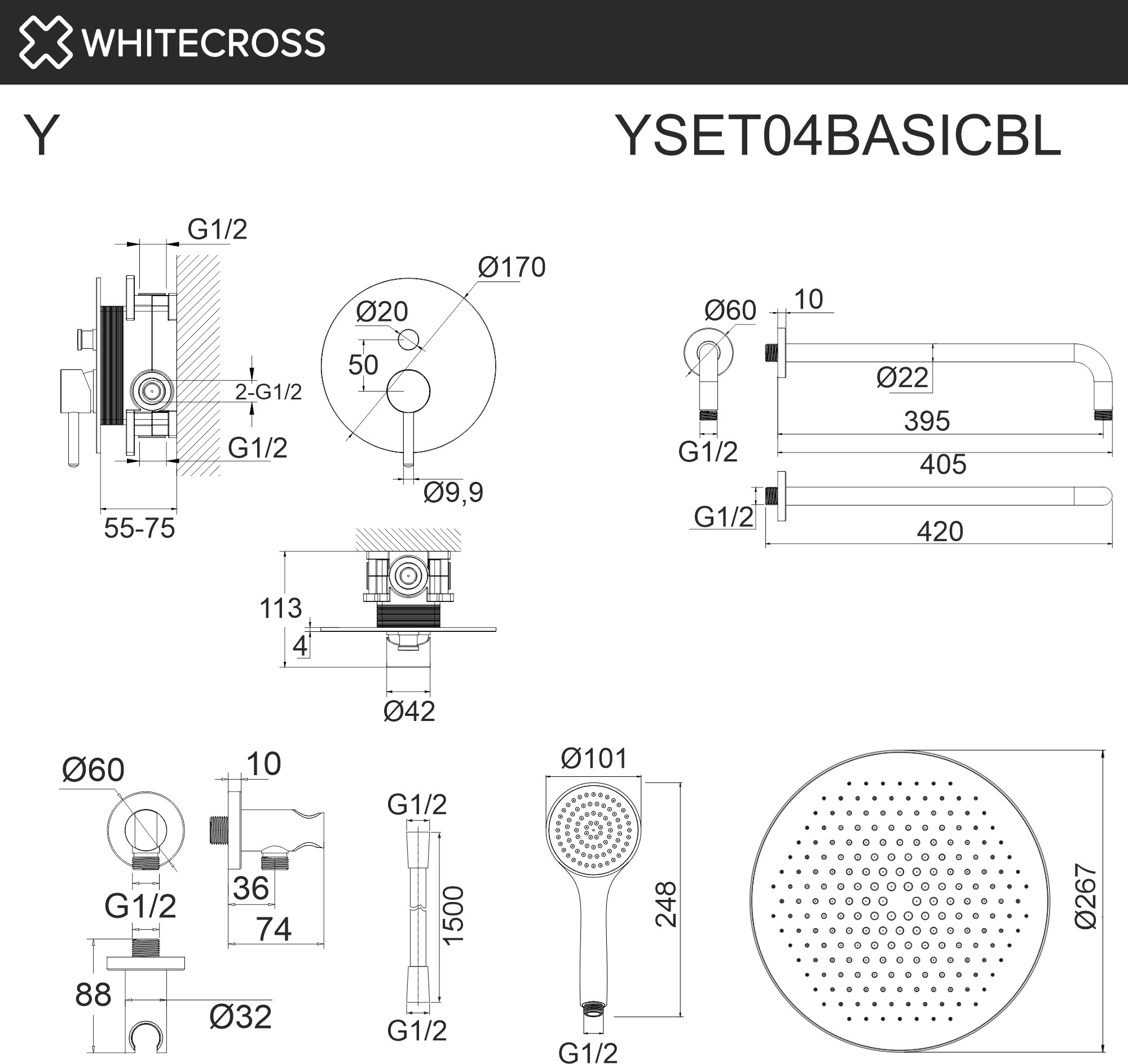 Душевая система со смесителем Whitecross YSET04BASICBL (черный матовый) — фото 3