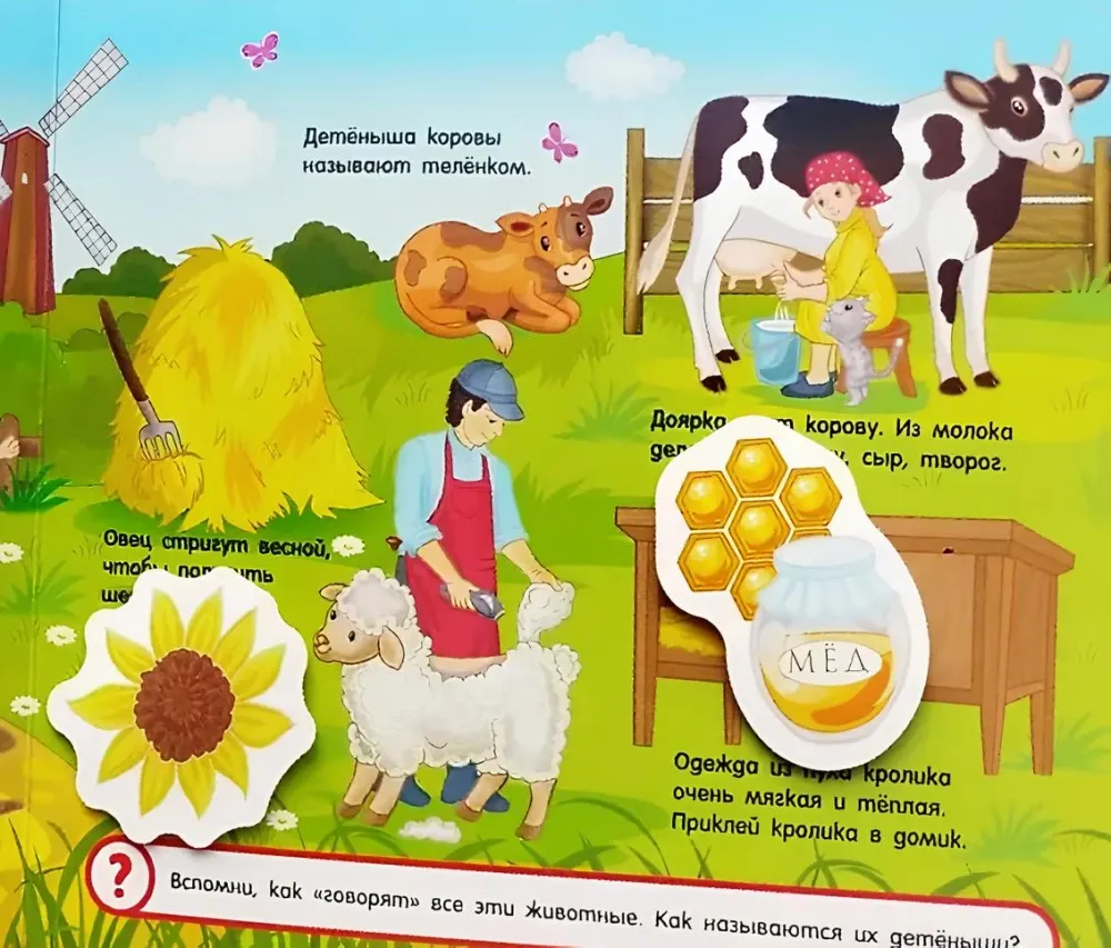 Развивающая книга Росмэн На ферме. Книга с липучками, твердая обложка — фото 2