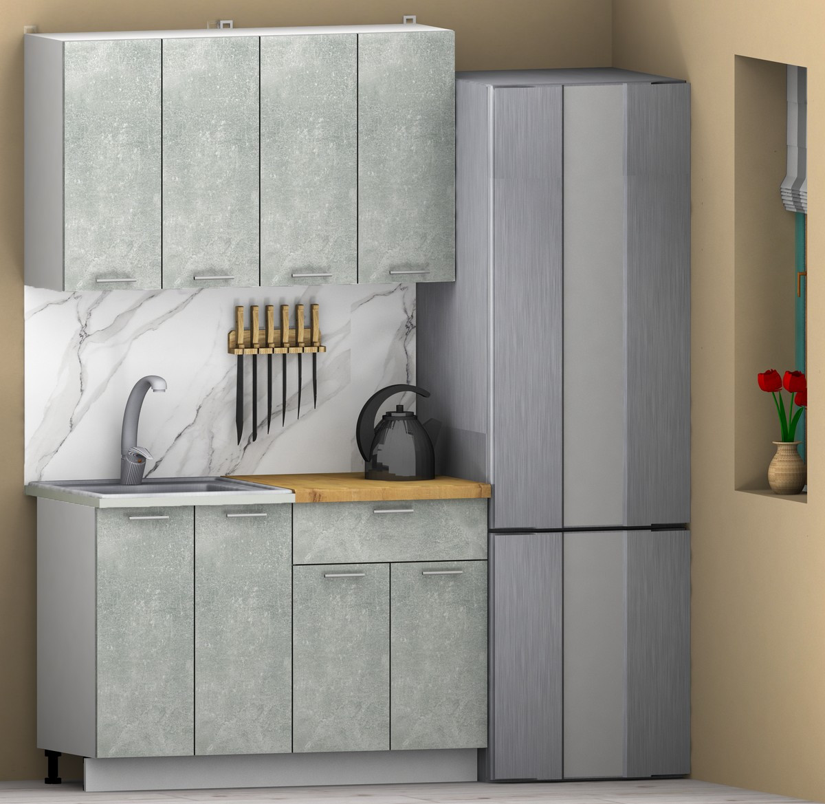 Кухонный гарнитур Eligard Lion 1.2 (бетон/дуб бунрати) — фото 2