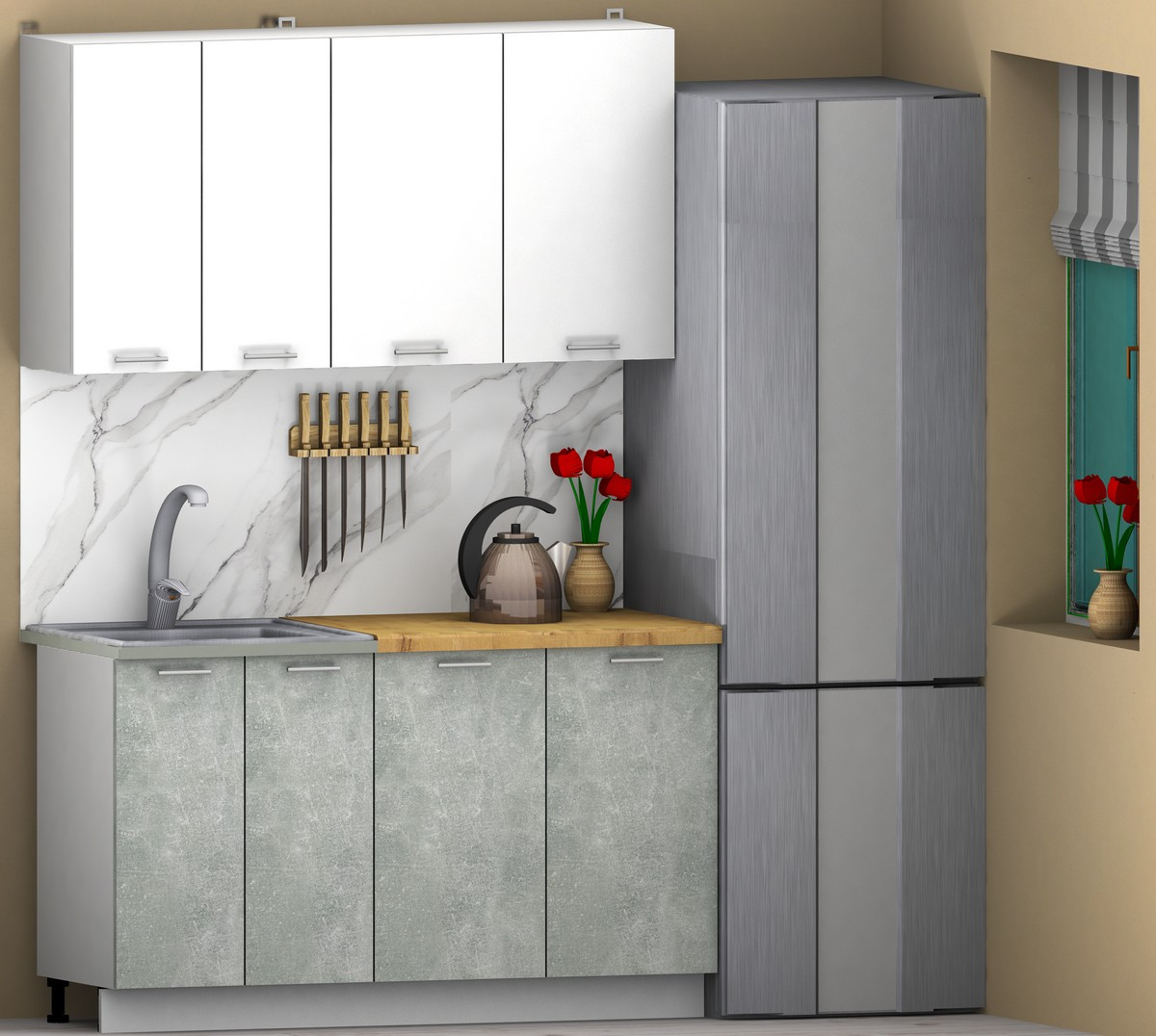 Кухонный гарнитур Eligard Lion 1.4 (белый/бетон/дуб бунрати) — фото 2