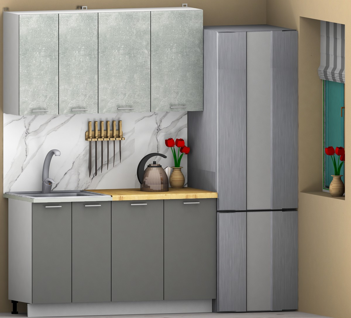 Кухонный гарнитур Eligard Lion 1.4 (бетон/дымчатый алмаз/дуб бунрати) — фото 2