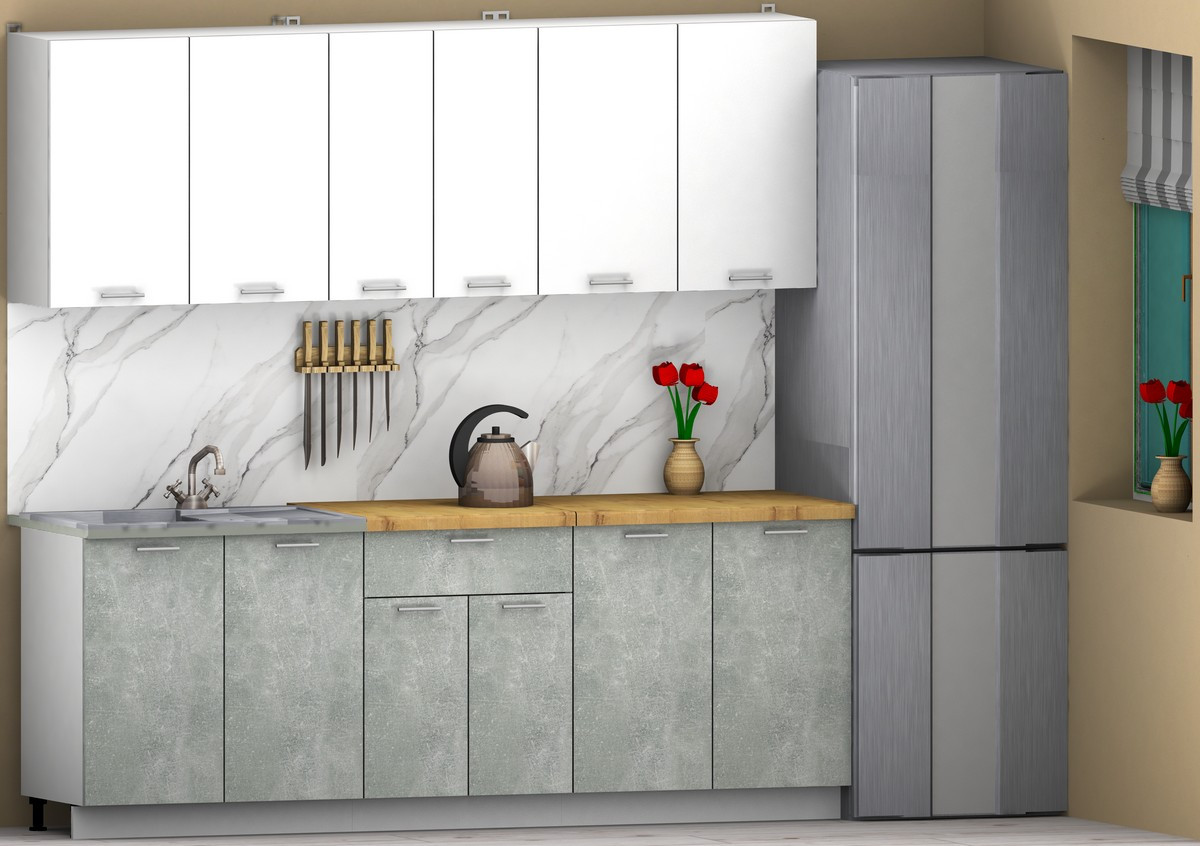 Кухонный гарнитур Eligard Lion 2.2 (белый/бетон/дуб бунрати) — фото 2