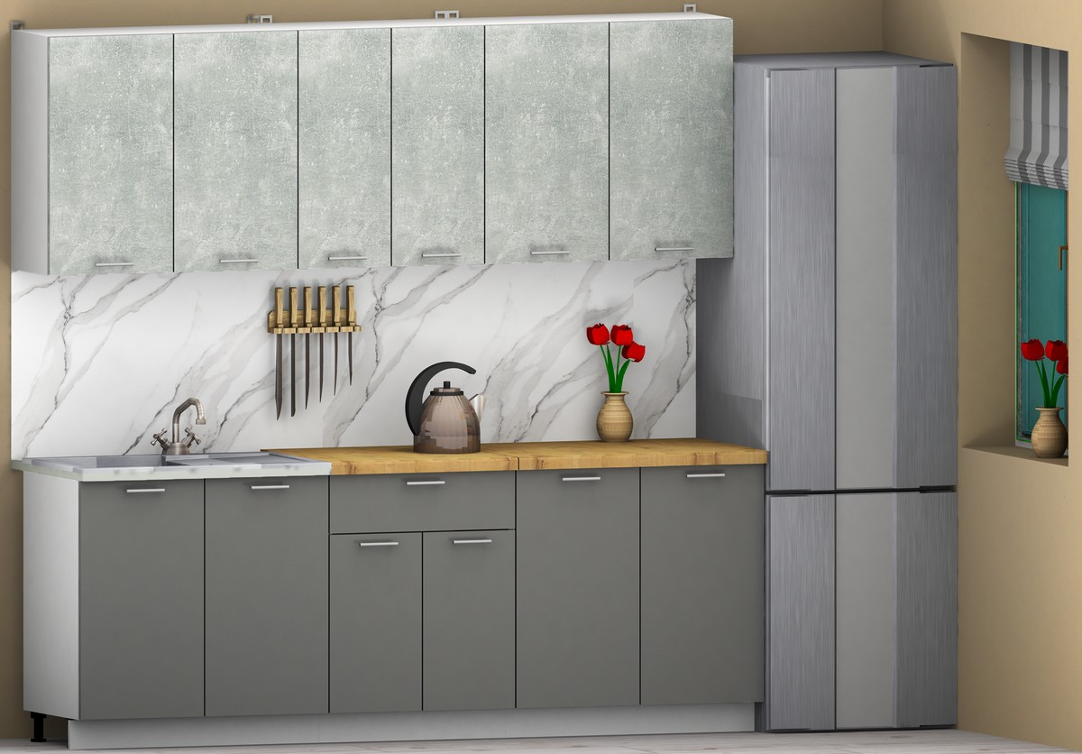 Кухонный гарнитур Eligard Lion 2.2 (бетон/дымчатый алмаз/дуб бунрати) — фото 2