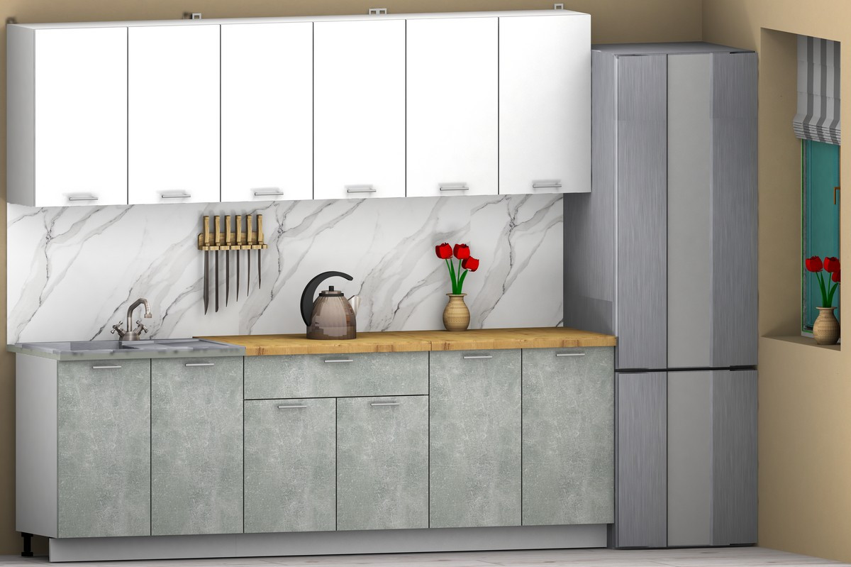 Кухонный гарнитур Eligard Lion 2.4 (белый/бетон/дуб бунрати) — фото 2