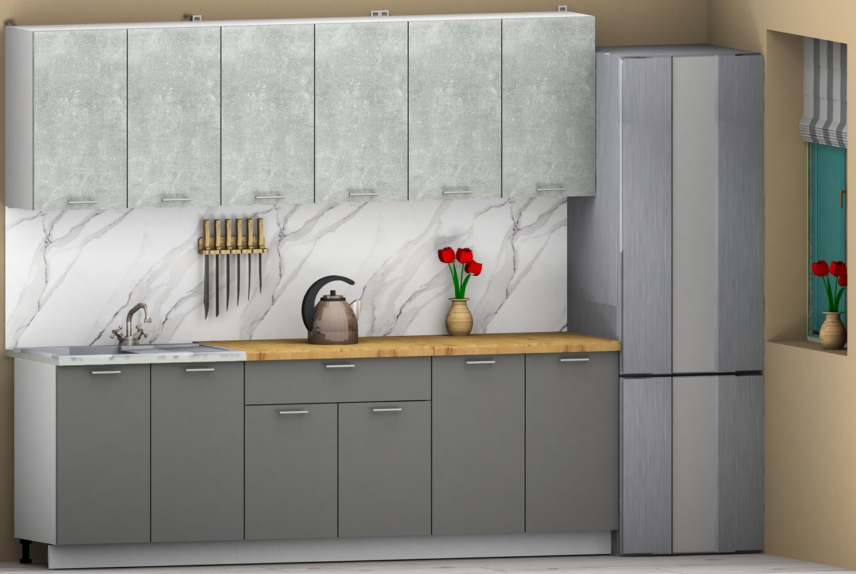 Кухонный гарнитур Eligard Lion 2.4 (бетон/дымчатый алмаз/дуб бунрати) — фото 2