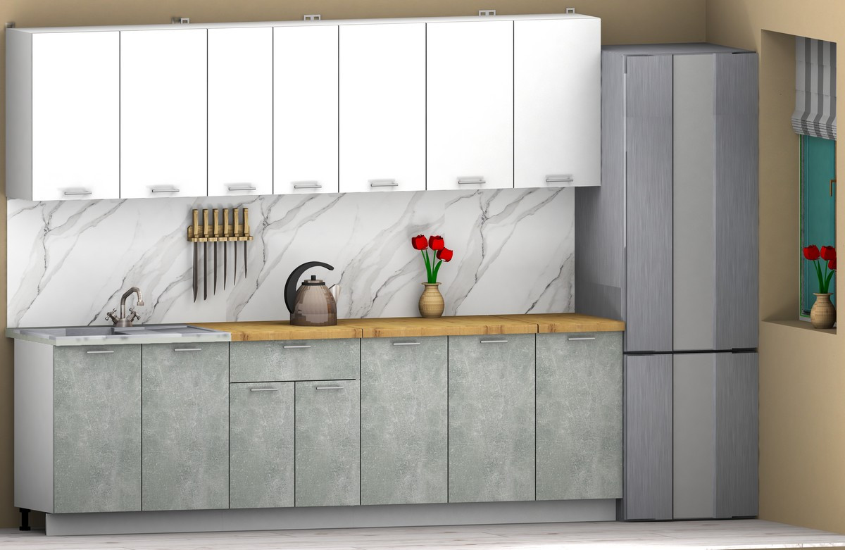 Кухонный гарнитур Eligard Lion 2.6 (белый/бетон/дуб бунрати) — фото 2