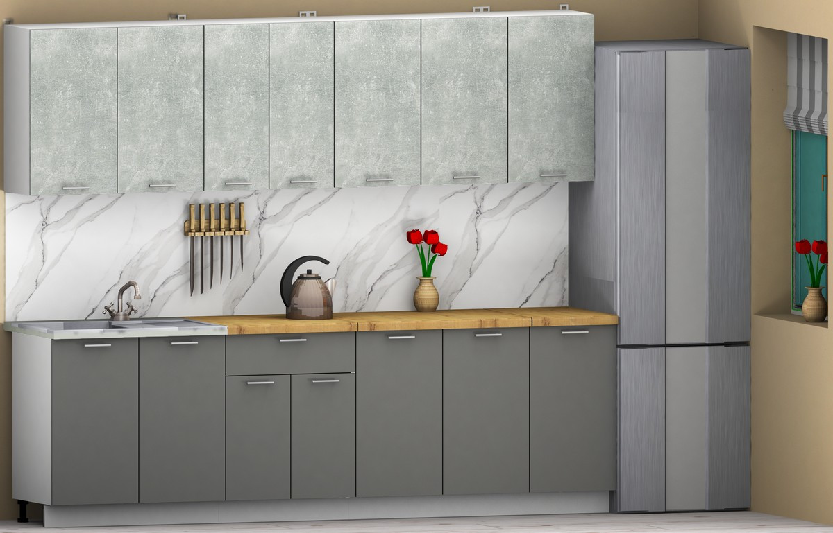 Кухонный гарнитур Eligard Lion 2.6 (бетон/дымчатый алмаз/дуб бунрати) — фото 2