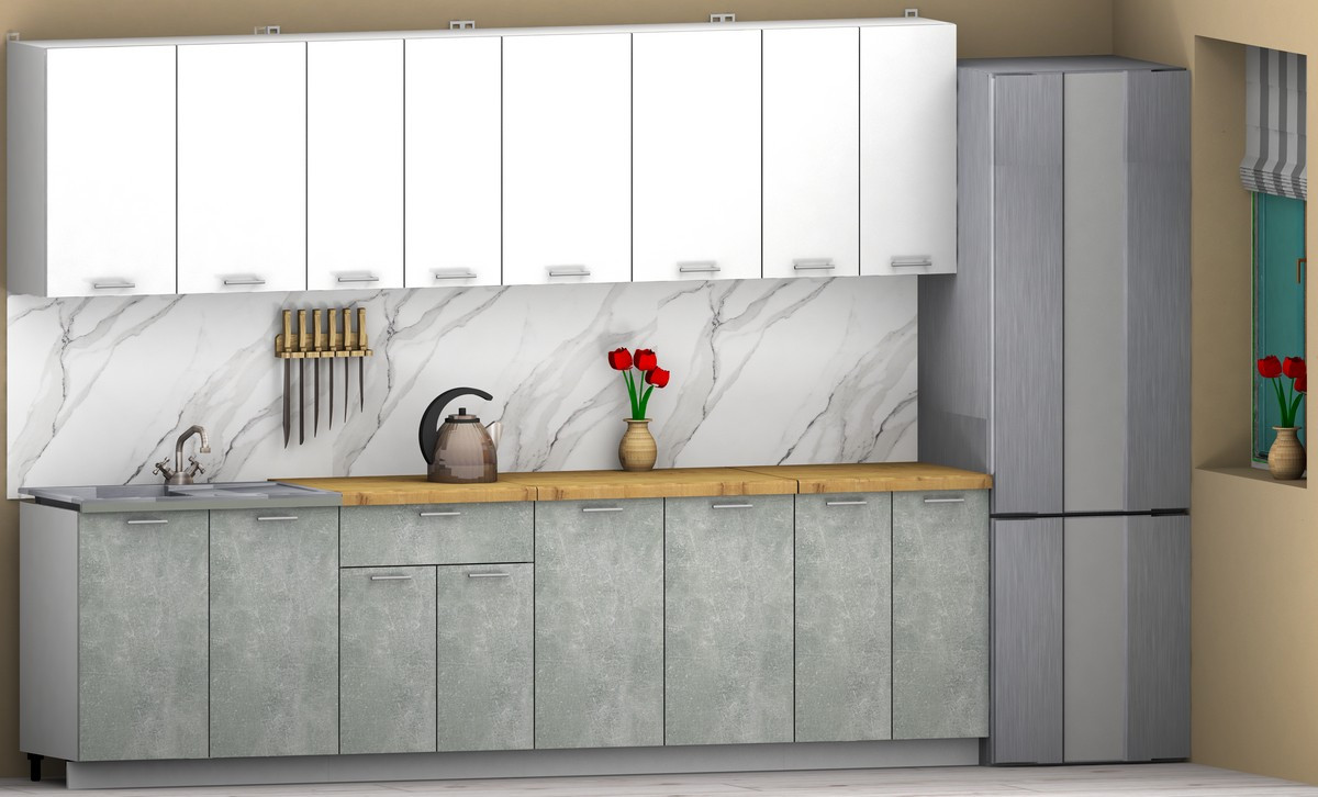 Кухонный гарнитур Eligard Lion 2.8 (белый/бетон/дуб бунрати) — фото 2