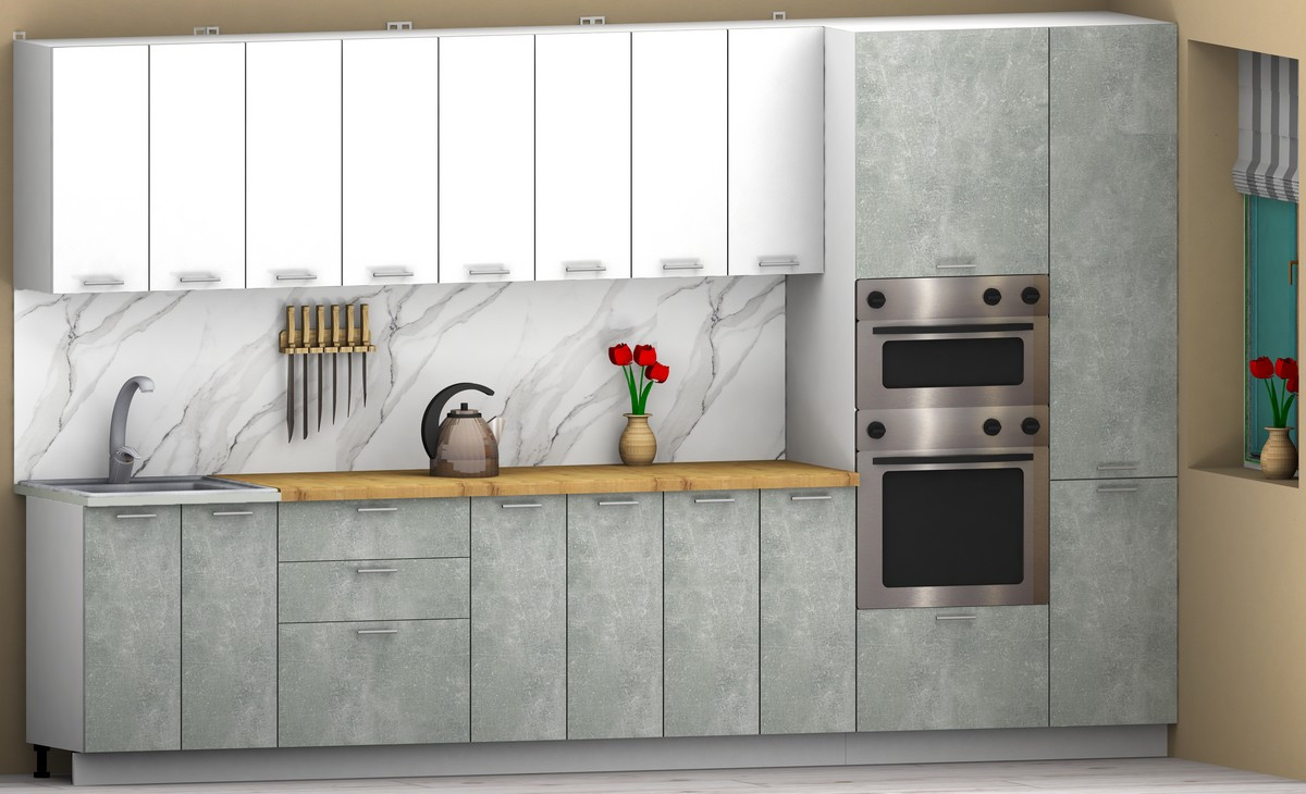 Кухонный гарнитур Eligard Lion 3.4 (белый/бетон/дуб бунрати) — фото 2