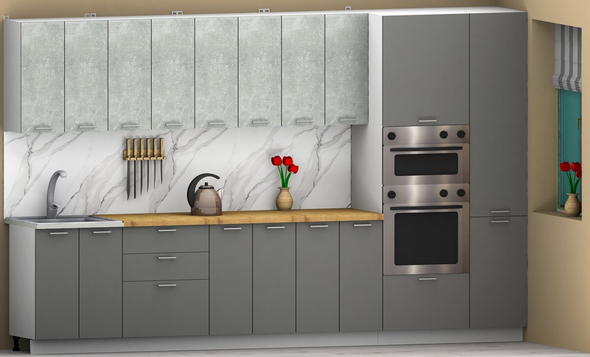 Кухонный гарнитур Eligard Lion 3.4 (бетон/дымчатый алмаз/дуб бунрати) — фото 2