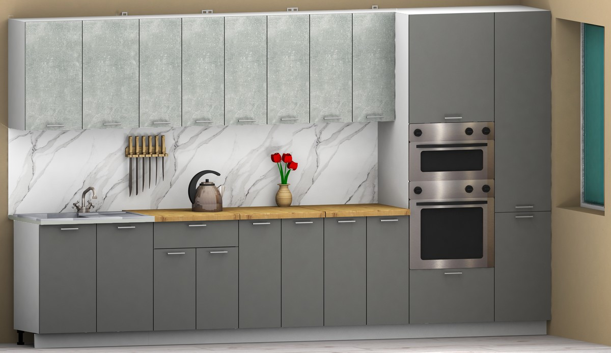 Кухонный гарнитур Eligard Lion 3.6 (бетон/дымчатый алмаз/дуб бунрати) — фото 2