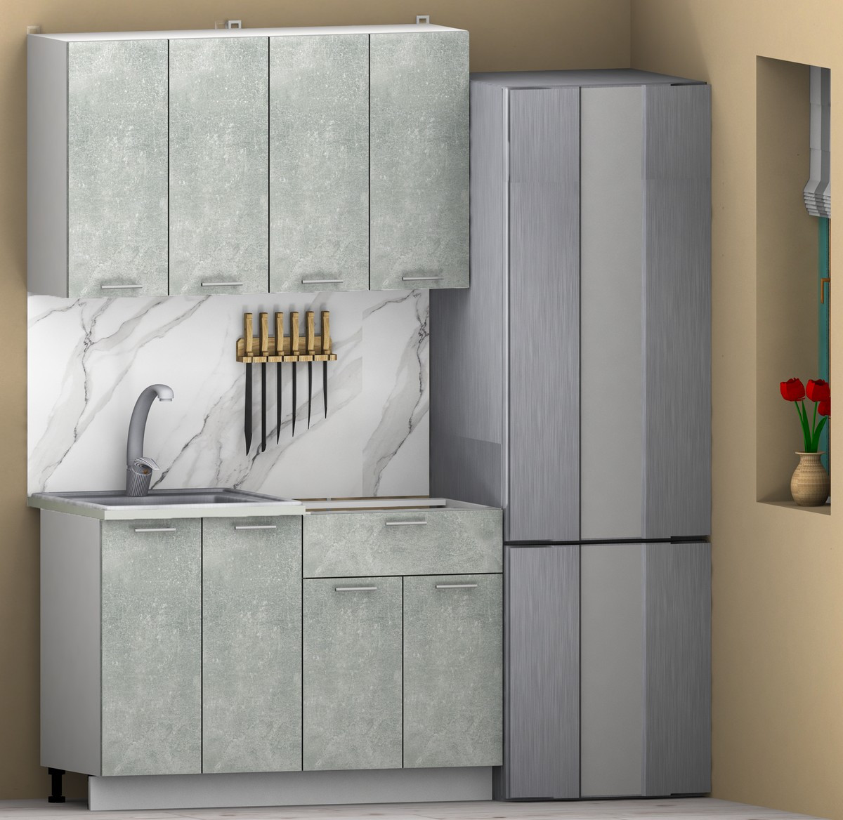 Кухонный гарнитур Eligard Lion 1.2 без столешницы (бетон) — фото 2