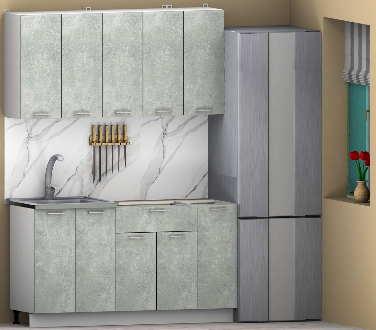 Кухонный гарнитур Eligard Lion 1.5 без столешницы (бетон) — фото 2