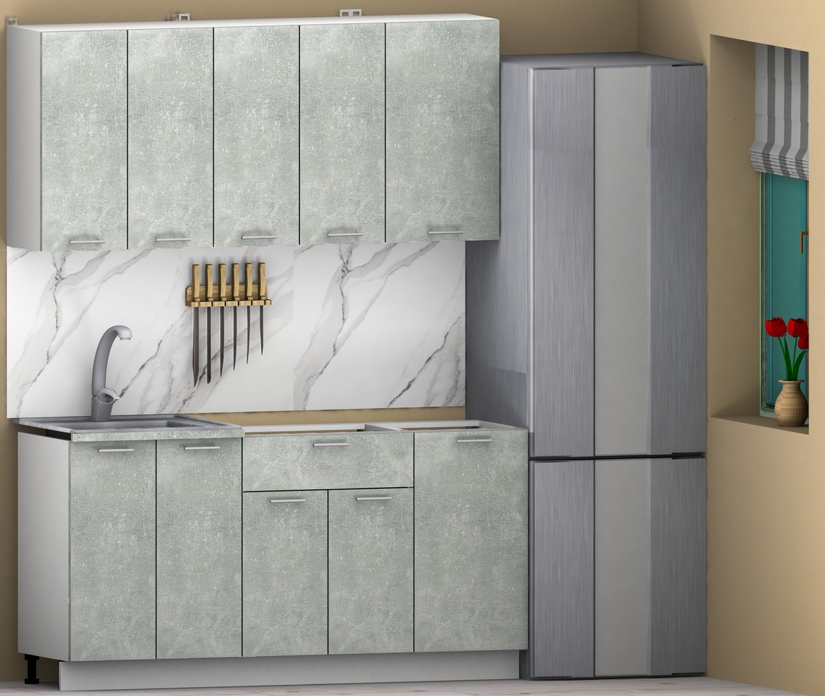 Кухонный гарнитур Eligard Lion 1.6 1 без столешницы (бетон) — фото 2
