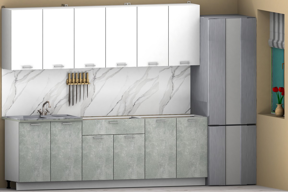Кухонный гарнитур Eligard Lion 2.4 без столешницы (белый/бетон) — фото 2