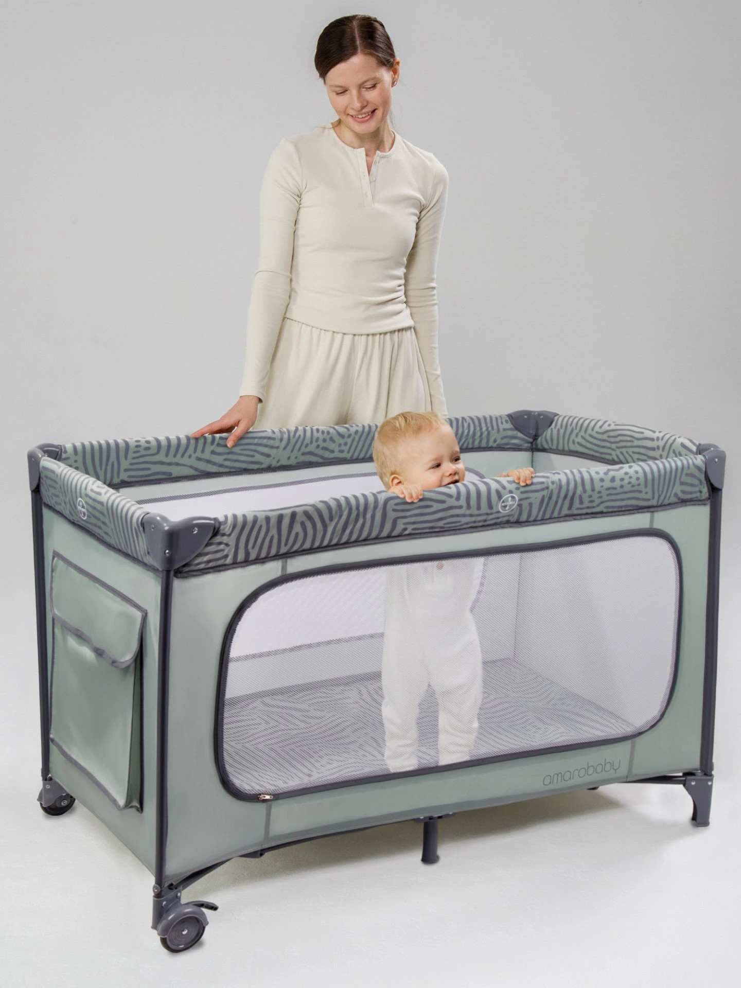 Кровать-манеж Amarobaby Smart AMARO-26SM/1157 (серый/темно-серый) — фото 5